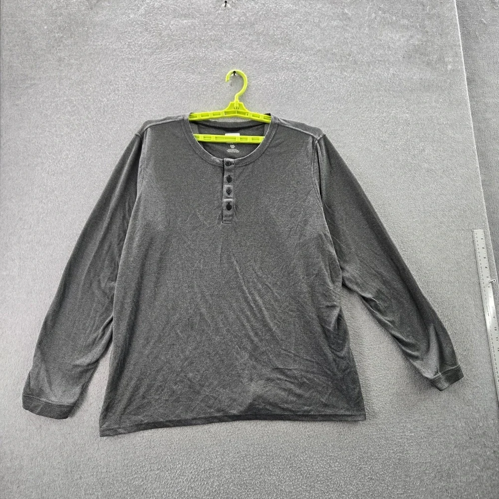 REI‎ Co-Op Men Shirt XXL Gray Henley Polyester Wool Geometric Waffle Knit